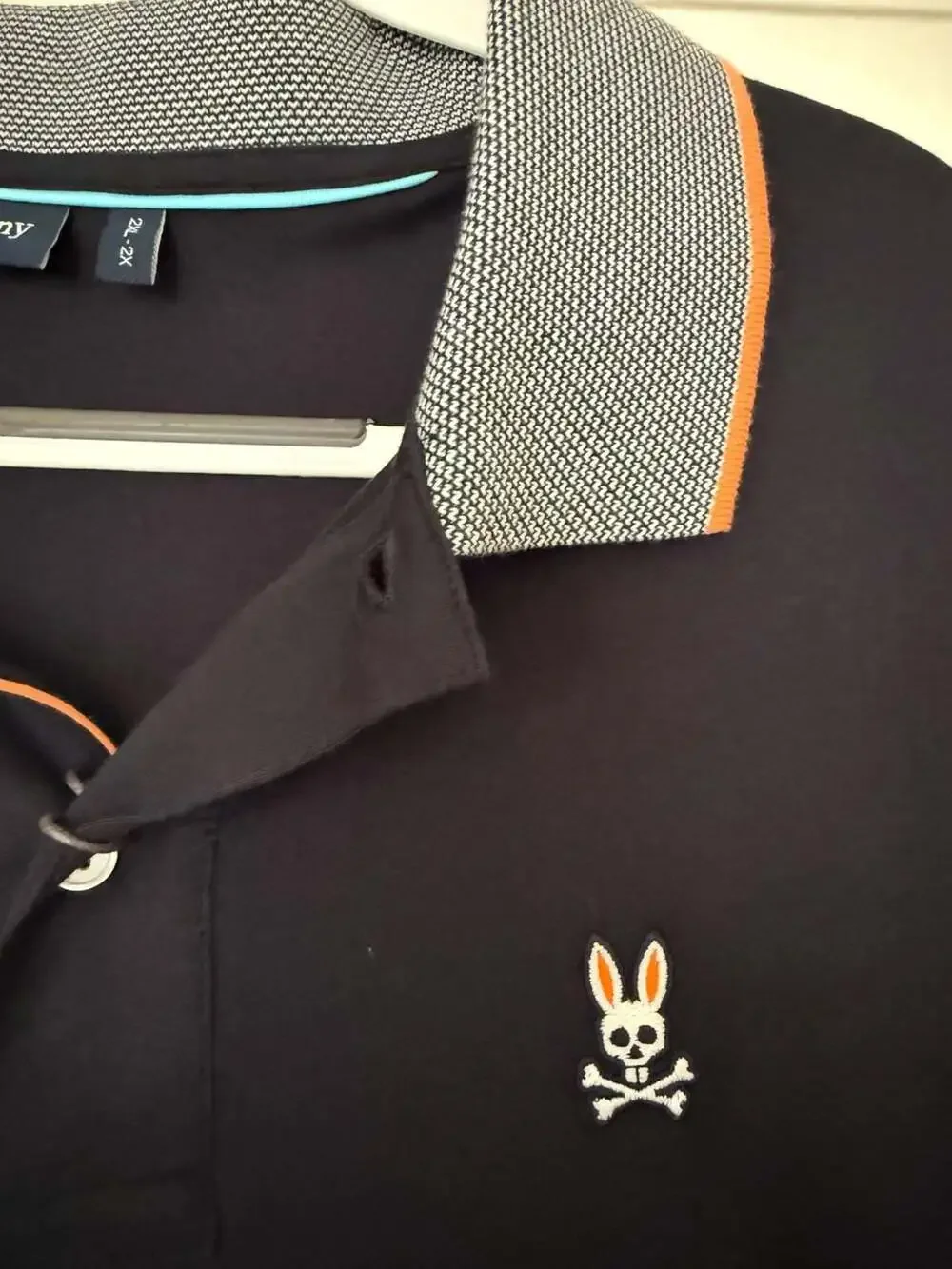 Psycho Bunny Big and Tall Northlake Jersey Polo Shirt in Navy/Orange